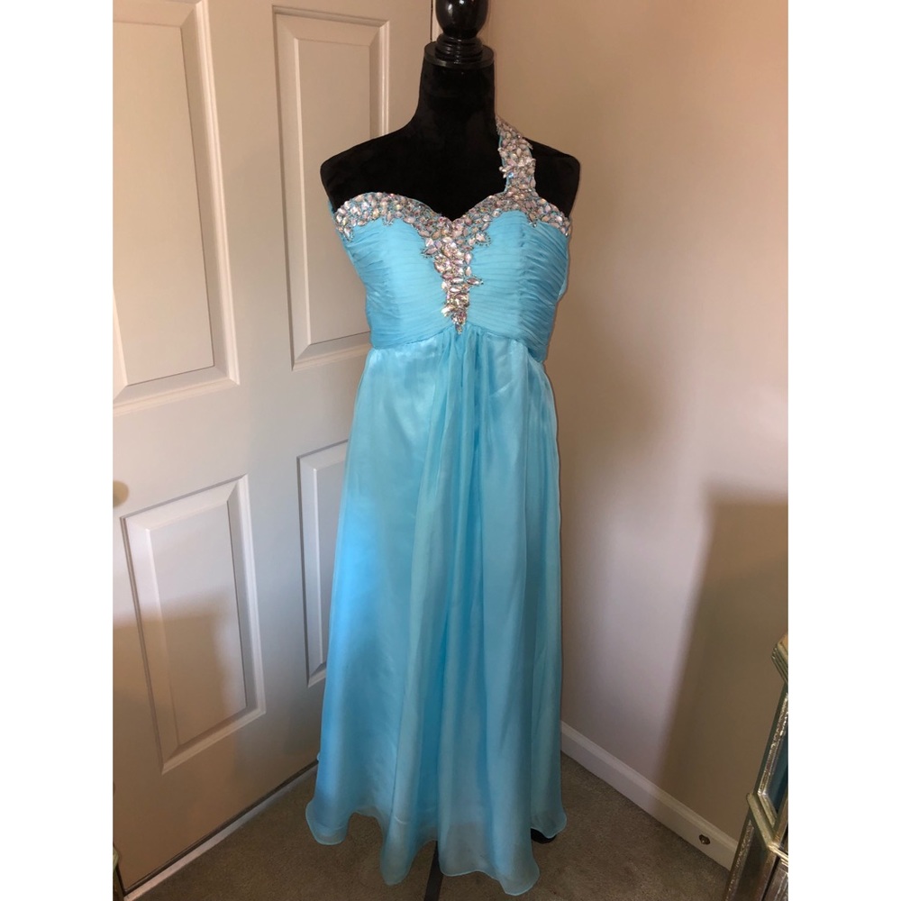 Blue one shoulder prom dress